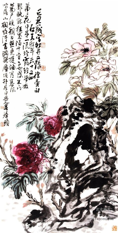 双色牡丹 136x68cm 纸本墨笔 2009年 郭石夫